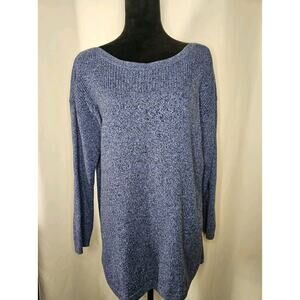 Talbots Womens Plus Knit Sweater 1X Blue Tight Knit Long Sleeve Round Neck